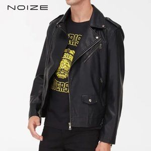 NWT $230 NOIZE Men L Vegan Faux Leather TURBO Moto Jacket in Black